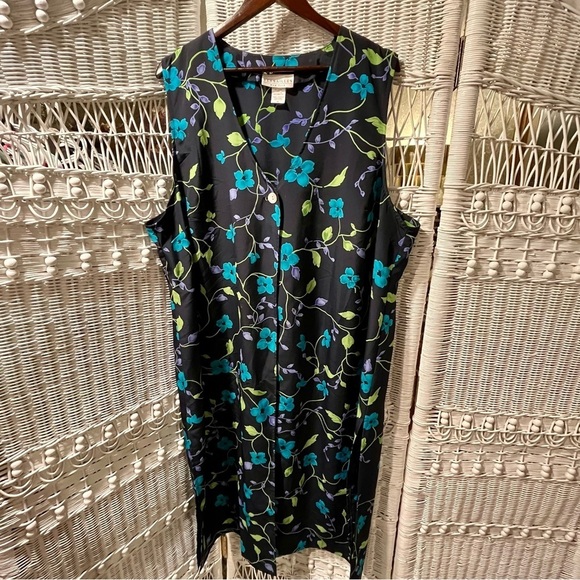 Vtg VERSAILLES New York Women's 2X Floral MIDI‎ Sleeveless DUSTER Vest Cardigan - Picture 1 of 14